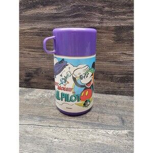 Vintage Aladdin Thermos Bottle Disney Mickey Mouse Mail Pilot Minnie Complete 7”